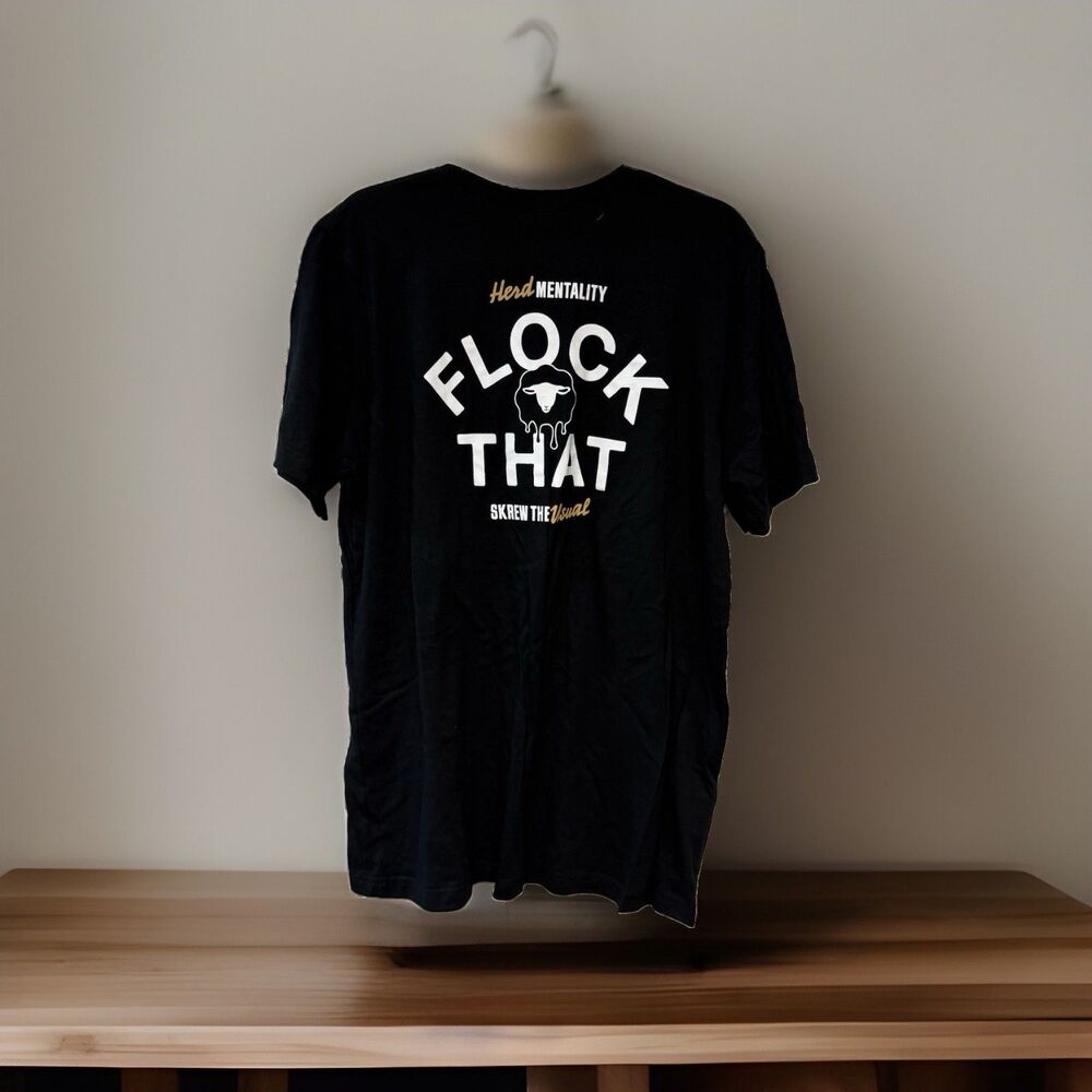 Skrewball Peanut Butter Whiskey Black T-Shirt "FLOCK THAT" Graphic Distillery XL